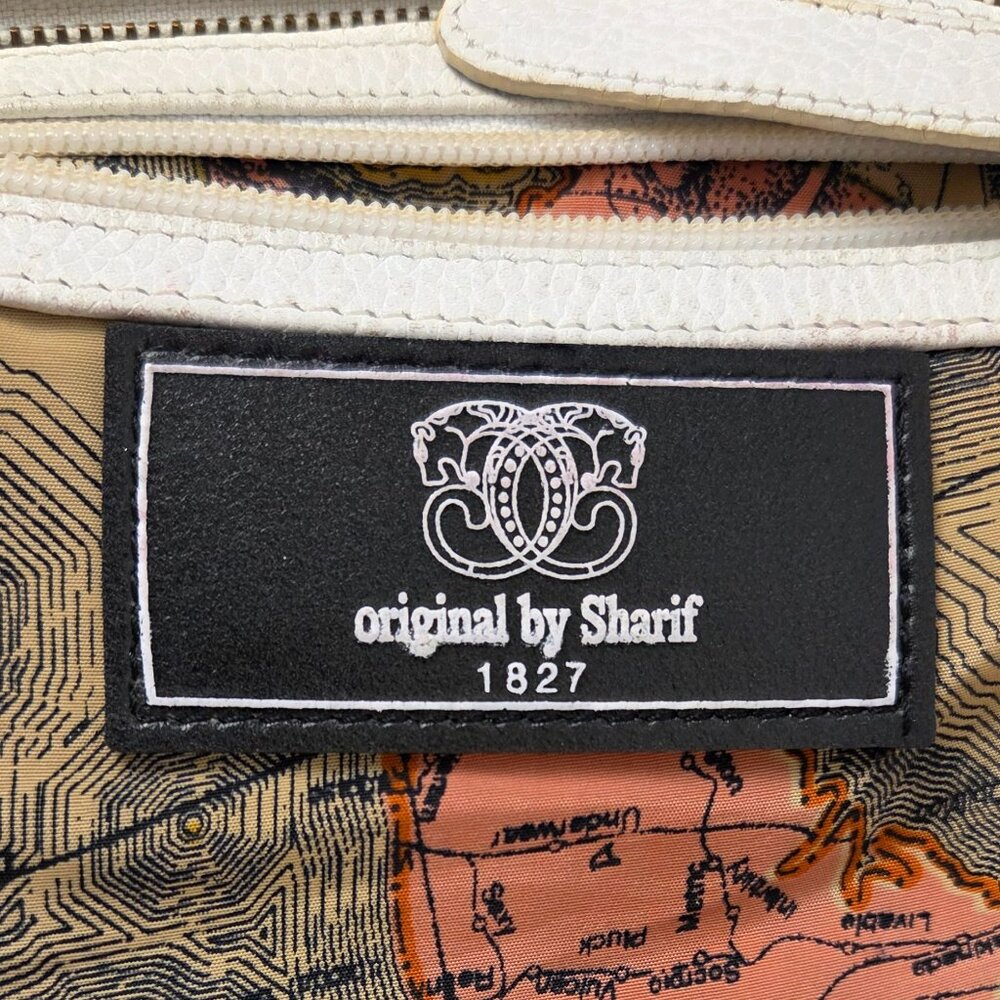 Rare Vintage Sharif 1980s White & Gold Leather Crossbody Bag Map Print Interior - Picture 9 of 15